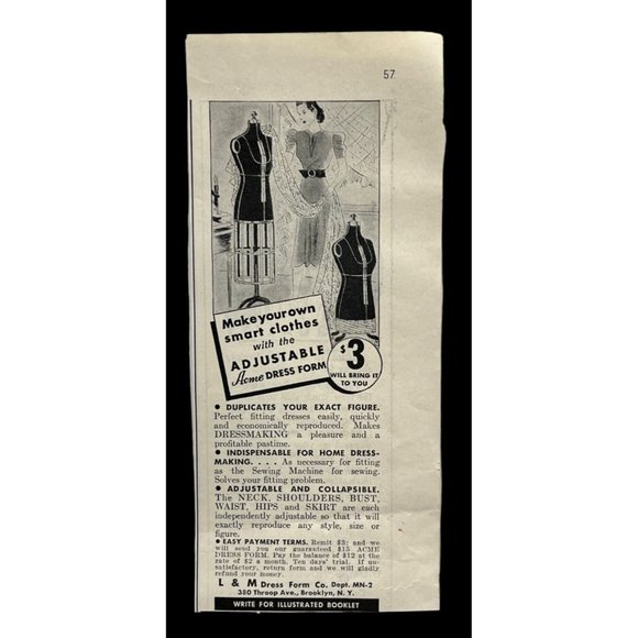 Other - L & M Dress Form Co 1930s Vintage Print Ad Dressmaking Sewing Seamstress